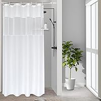 Vista 11 de UFRIDAY - Cortina de ducha de tela gris y blanca de 72 x 72 pulgadas, cortina de ducha con ventana. Cortina de ducha para baño y bañeras, lavable a