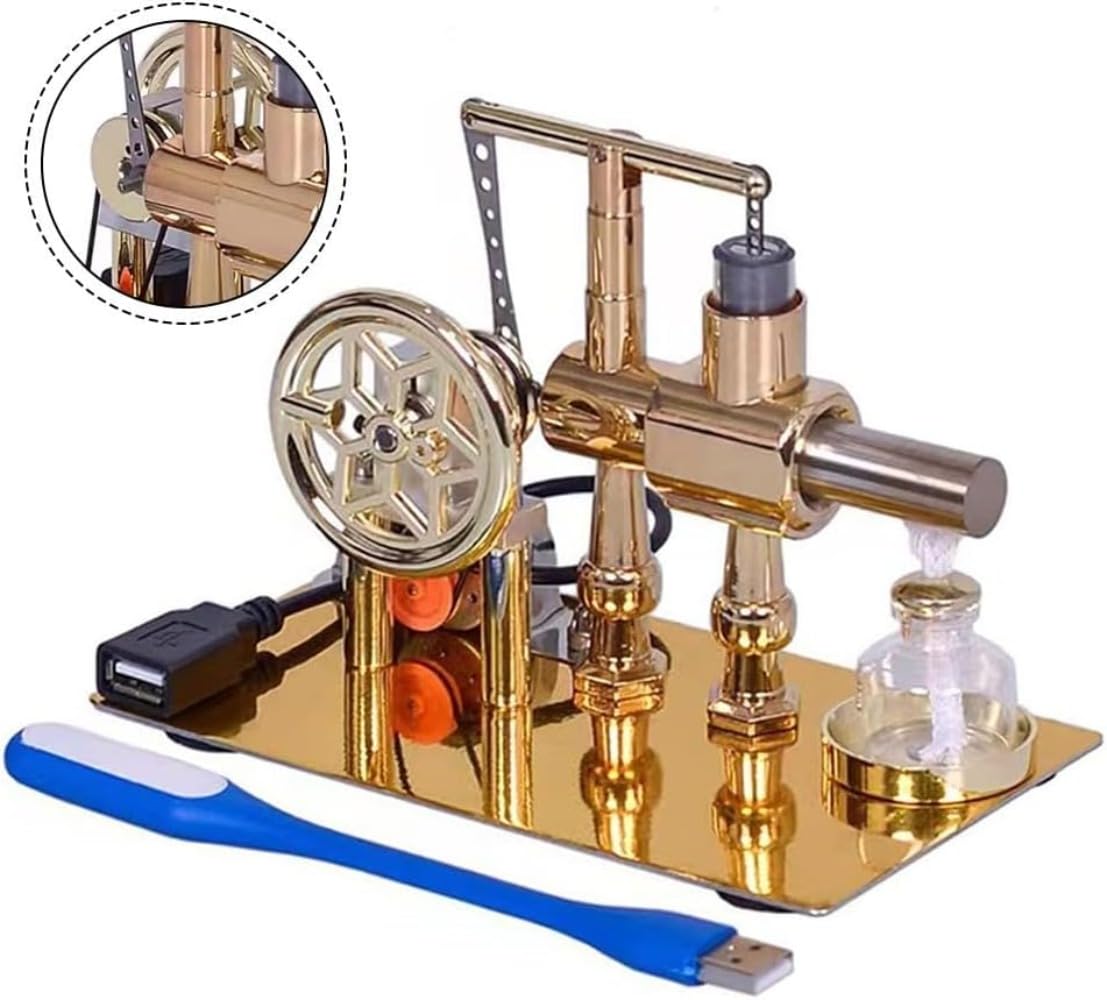 Hophelia Dampfmaschine Modell, Horizontalkessel Dampfmaschinen Modell, Dampfmaschinen-Modellbausatz für Erwachsene und Studenten, Metall externer Verbrennungsmotor Kit mit Schwungrad