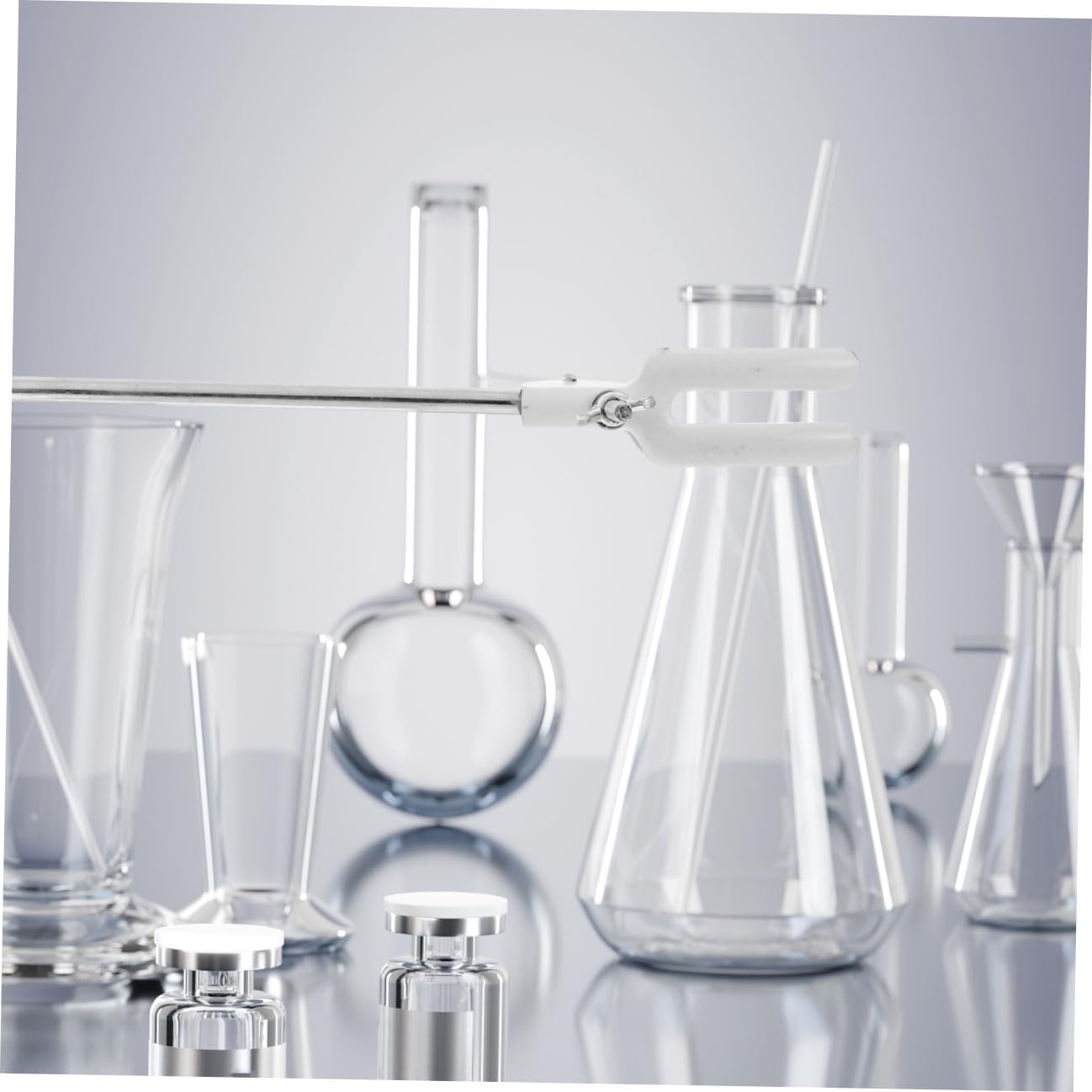 Adjustable 4-prong Laboratory Flask Clamp with Condenser Tube and Test Tube Holder, Universal Iron Stand Support Clip for Chemistry Lab Glassware