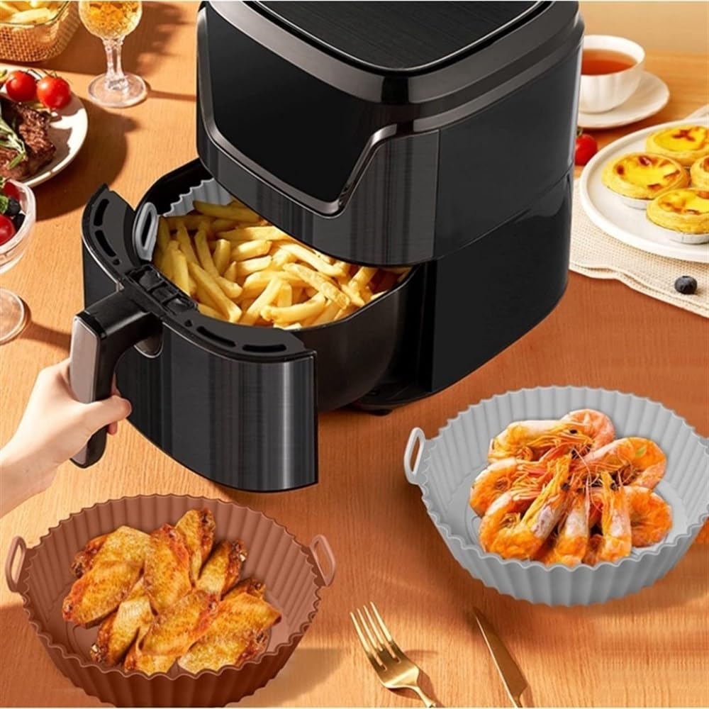 AirFryer wielokrotnego użytku, silikonowy łatwy do czyszczenia, blacha do pieczenia w piekarniku, okrągła wkładka, talerz do pizzy, mata do grilla, akcesoria do frytkownicy powietrznej, brązowy, 17,5