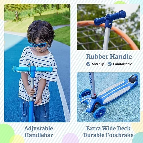 RIDEVOLO Kids' Kick Scooter for Ages 3-8, 3 Adjustable Heights, Flashing Wheels, 6" Wide Anti-Slip Deck and High Stability, Max Load 110lbs, Easy Assembly, Outdoor Activities, Gift for Boy/Girl 3 61WR9F5gHLL. AC