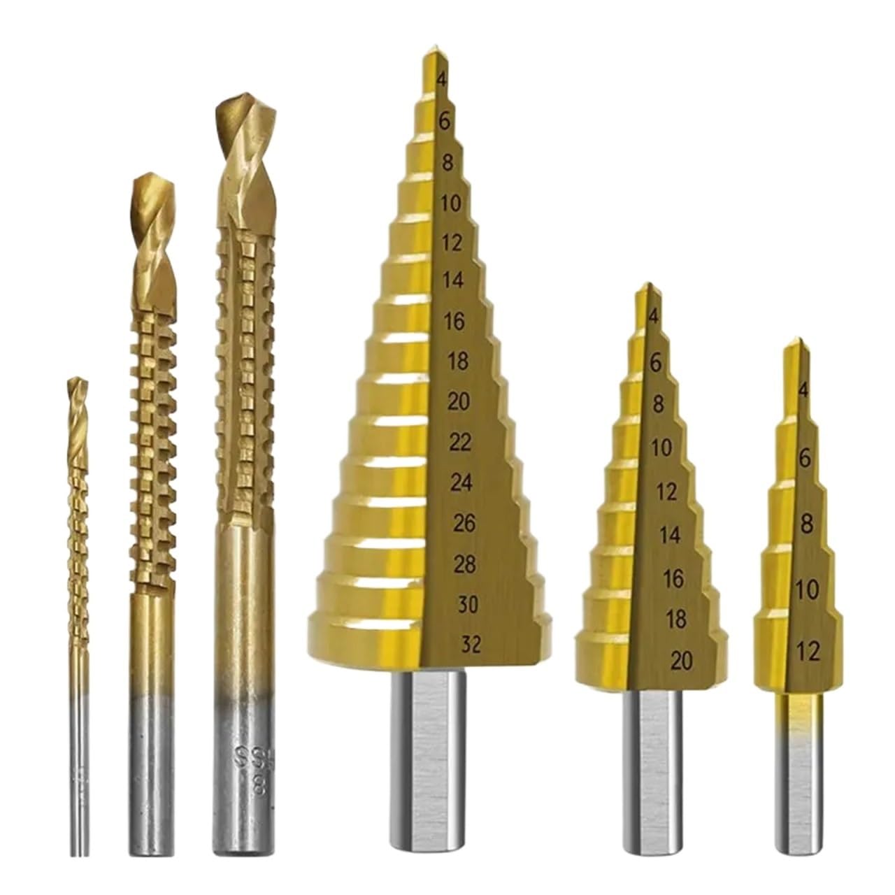 Juego de brocas sierra escalonada titanio HSS 6 piezas for taladrar | Herramienta de varios tamaños for trabajos de apertura de orificios de madera y metal(OPP Bagged)
