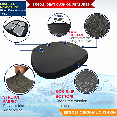 Ergo21 Liquicell Original Seat Cushion - Sciatica Pain, Pressure Sores And Back Pain Relief-Liquicell Improves Blood Flow (18" W X 17" X 2") #TOP1