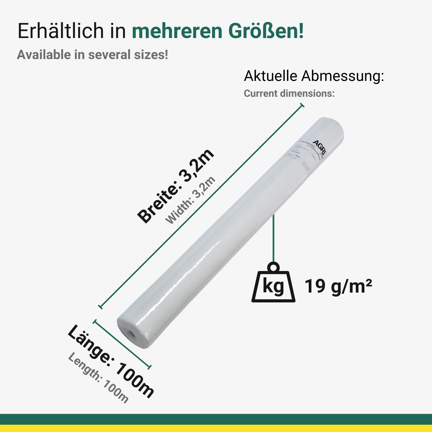 1 Jumborolle 3,2 x 100 m = 320 m² Premium Jardín Fieltro Cosechar vellón para jardinería, Cercado Fieltro anti heladas Vivero protector para plantas térmico 19 g/m2