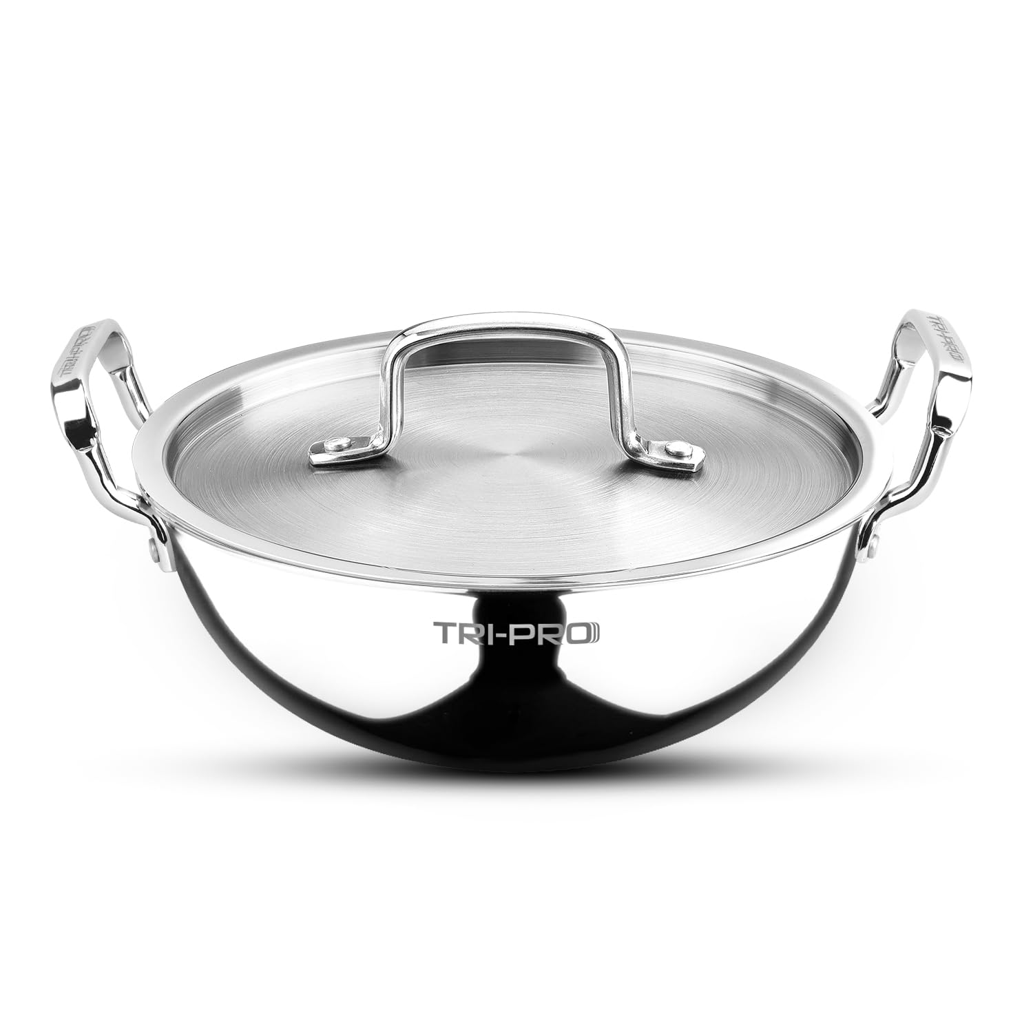BERGNER BE Essentials Tripro Triply Stainless Steel 24cm Kadai, 2.8L Kadhai, Less Oil Use, Healthy Cooking, Faster and Even Heat Distribution, Easy to Clean - Induction Bottom and Gas Stove Ready