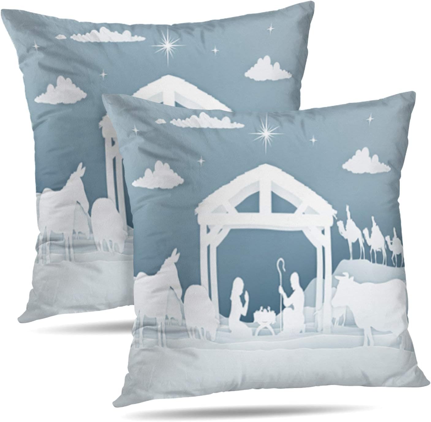 LALILO Set of 2 Throw Pillow Covers, Christmas Nativity Scene of Jesus in a Vintage Art Style Double-Sided Pattern for Sofa Cushion Cover Couch Decoration Home Gift Bed Pillowcase 18 x 18 Inch
