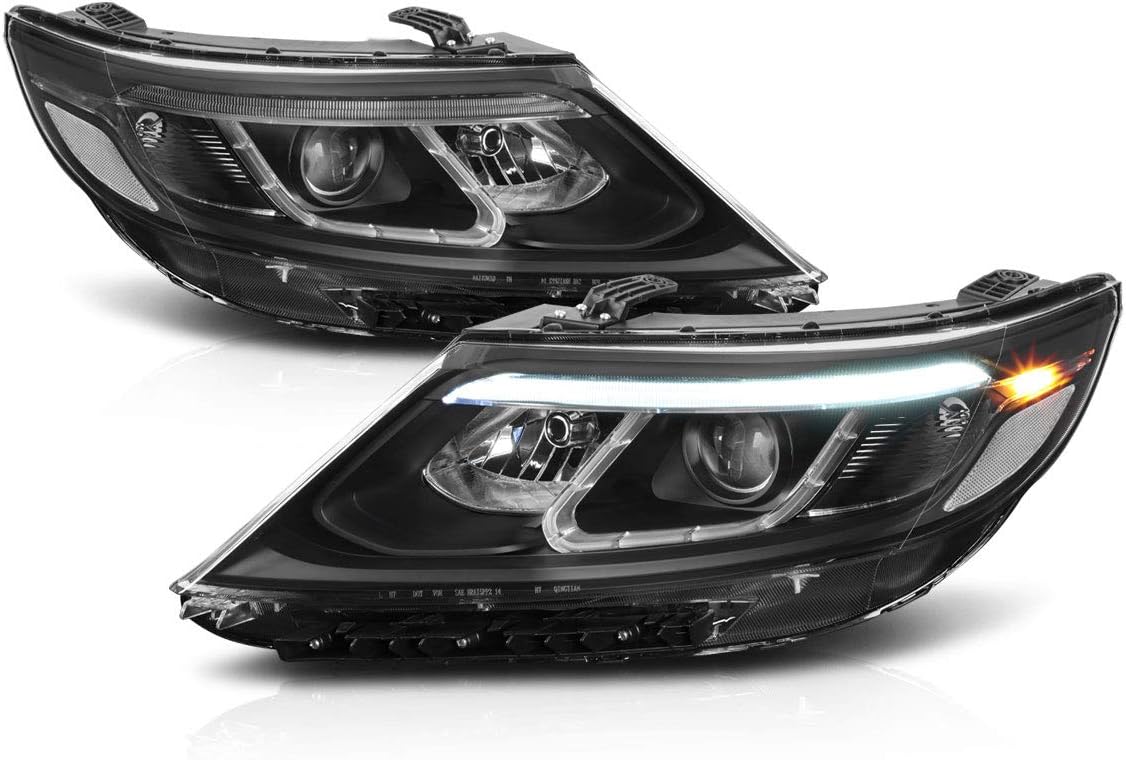 PM PERFORMOTOR 3D LED DRL Projector Headlights Assembly Compatible with 14-15 Kia Sorento EX/SX,Black Housing/Clear Corner