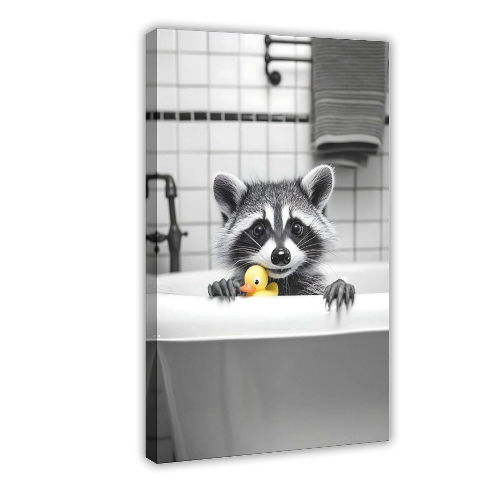 WLQZFRWV Cute Raccoon in Bathtub Canvas Poster Bedroom Decor Landscape Office Room Decor Gift 08x12inch(20x30cm)