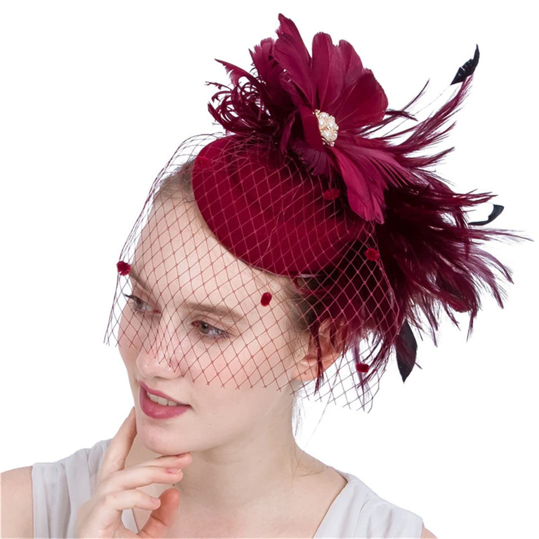 Lmtossey Copricapo a rete per matrimonio, da donna, con piume, accessorio per capelli