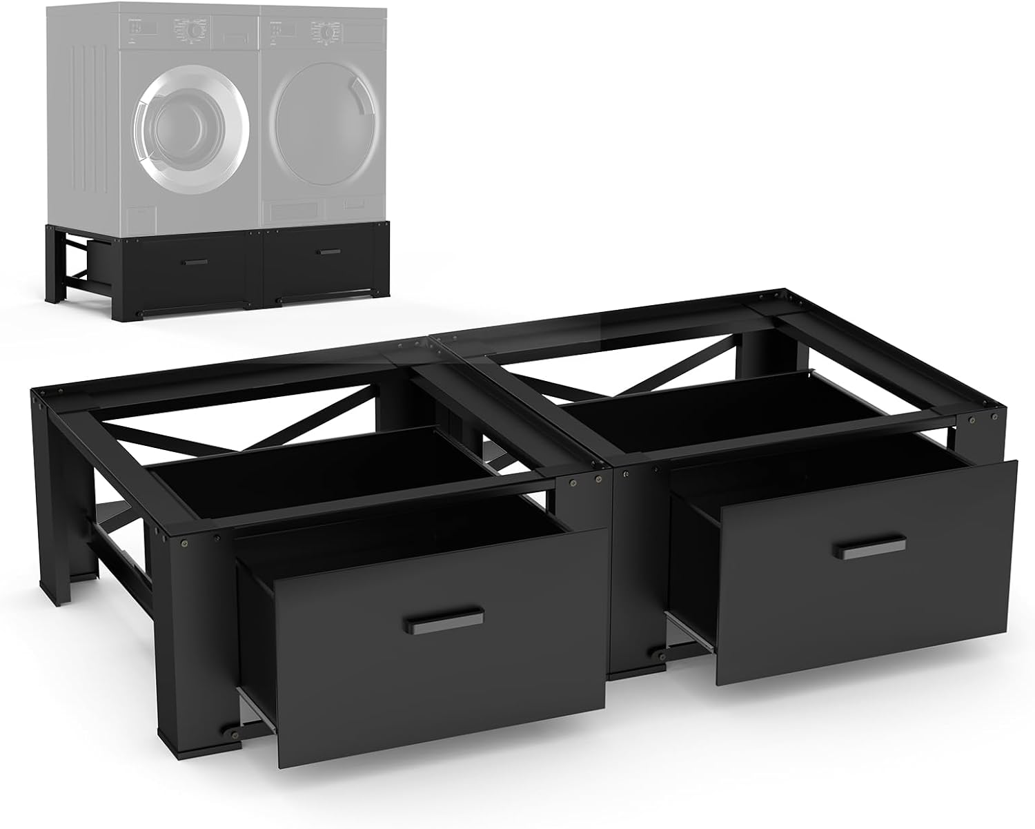 skm 2-pack laundry pedestal for washer and dryer - fit 27 and 28 inch washers and dryers, heavy duty steel, 700lbs capacity, 14.3' height elevation, universal washing machine raiser with drawer, black