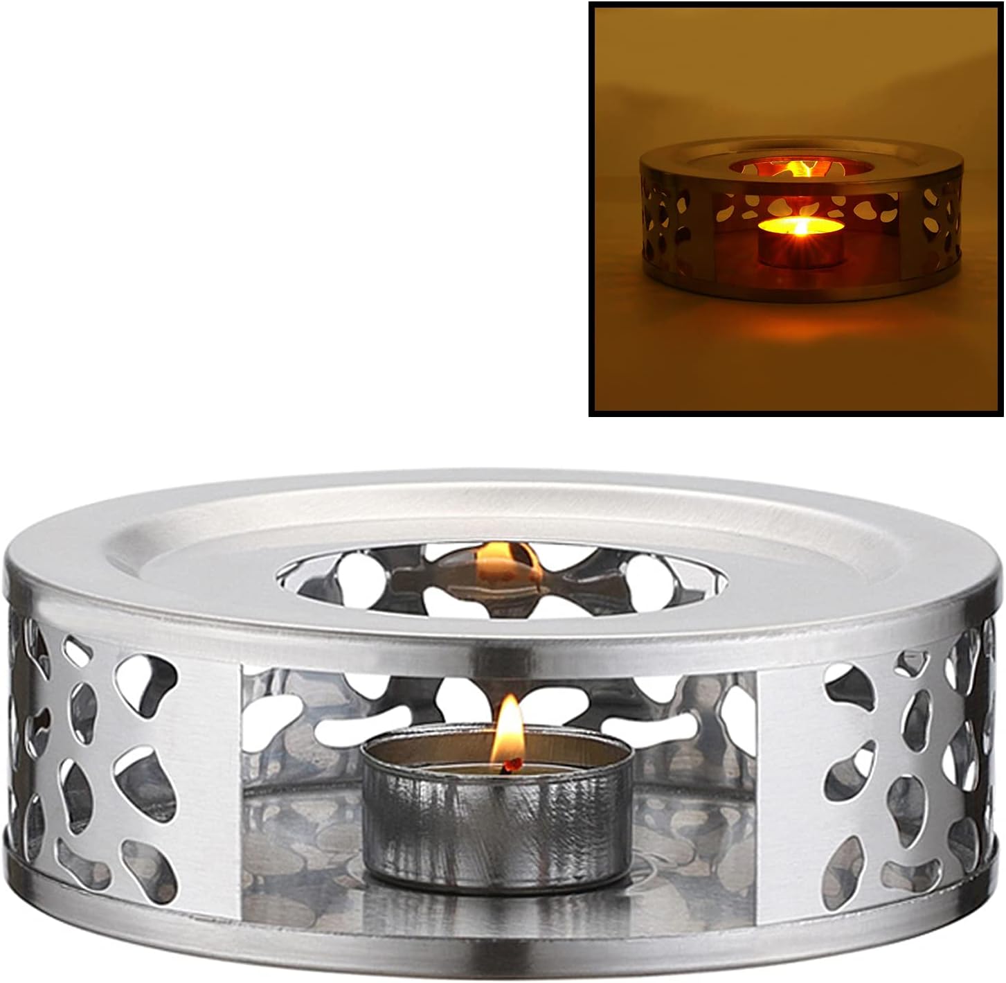 Stainless Steel Teapot Warmer, Metal Teapot Heater with Tealight Holder Stainless Steel Candle Base Coffee Tea Warmer for Glass, Steel, Ceramic Teapot and Other Heatproof Dish