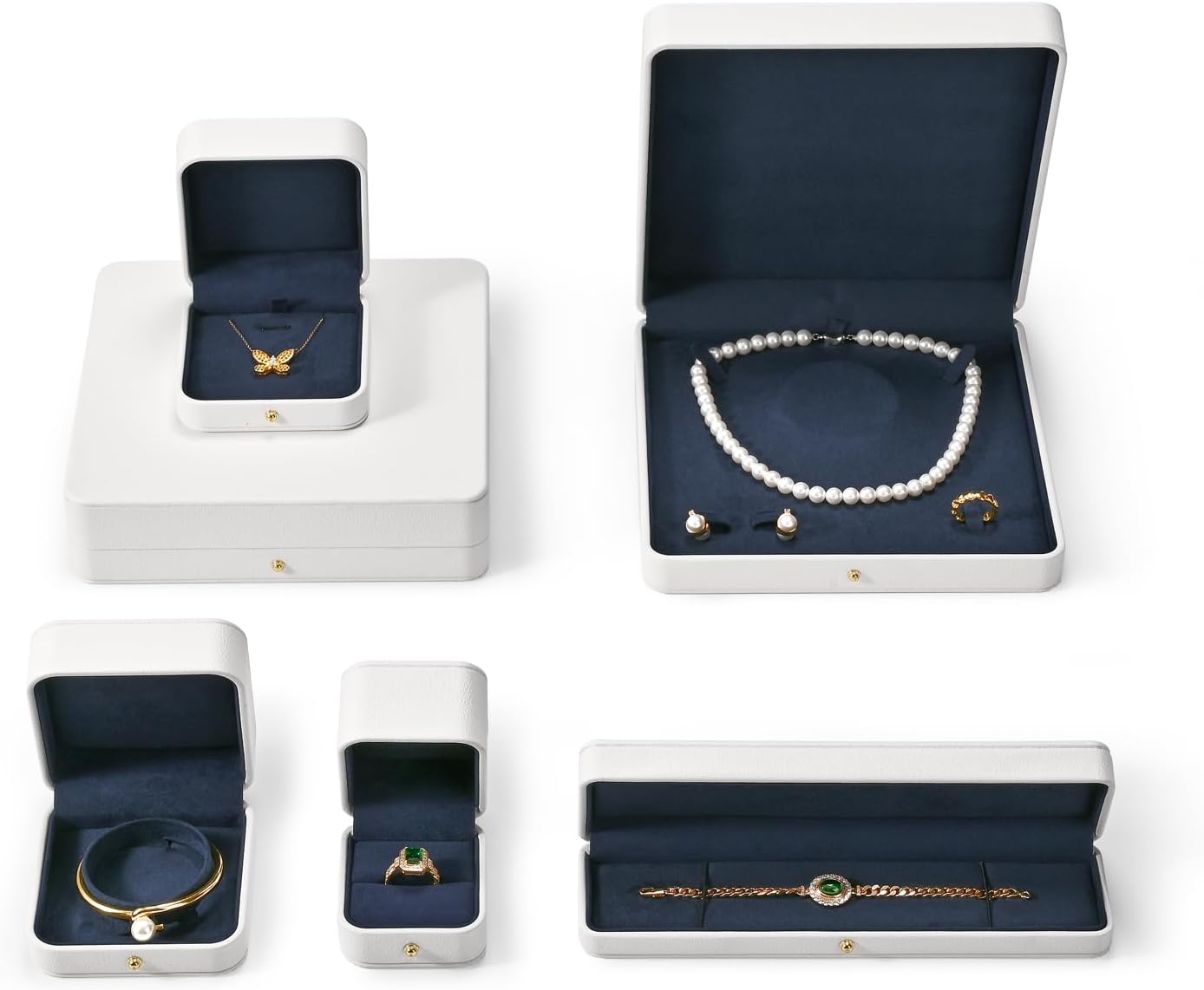 Blue Velvet Interior Jewelry Gift Box for Necklace & Pendant - Premium PU Leather Jewelry Necklace Elegant White Jewelry Box for Gift