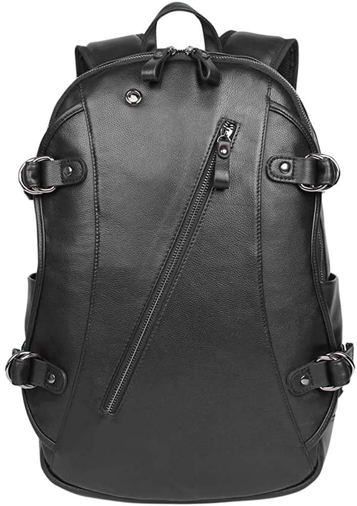 Echtes Leder Rucksack 15,6 Zoll Laptop-Tasche Business Bag (Black)