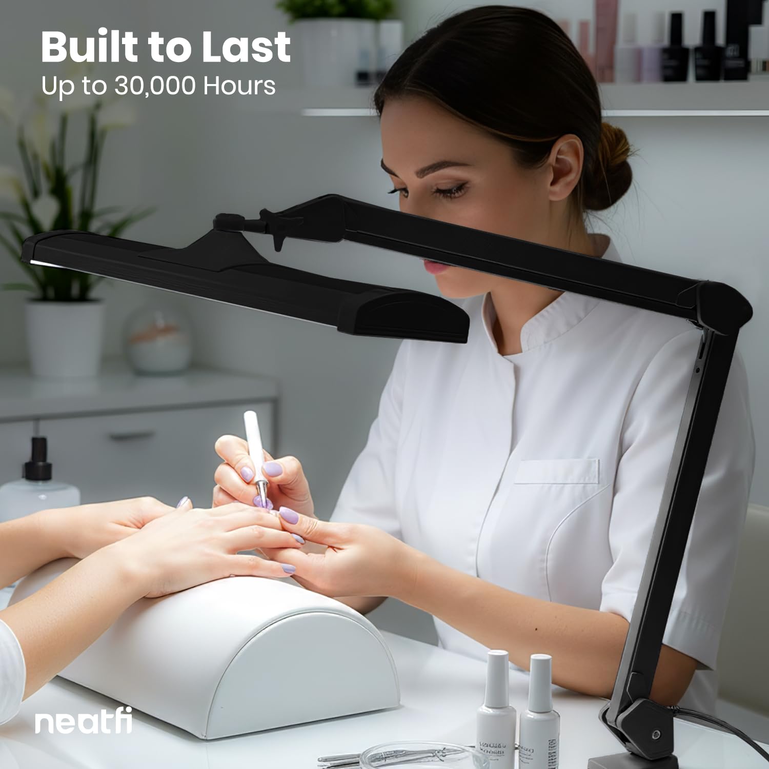 Neatfi Lampada da Scrivania LED da 3.500 Lumen – 45W Dimmerabile | 3 Modalità di Luce | 540 LED SMD | Controllo Touch | Paralume in Metallo Largo 66cm | Artigianato e Ufficio (Nero, CCT con morsetto)