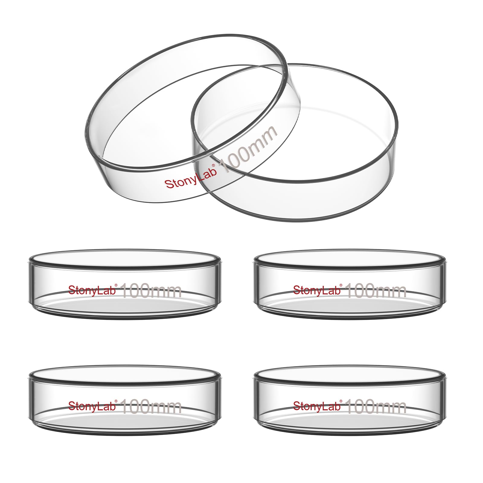 stonylab Glass Petri Dish with Lid, 5-Pack Borosilicate Glass Clear Culture Dish for Laboratory, 90x20 mm — Amazon image 8