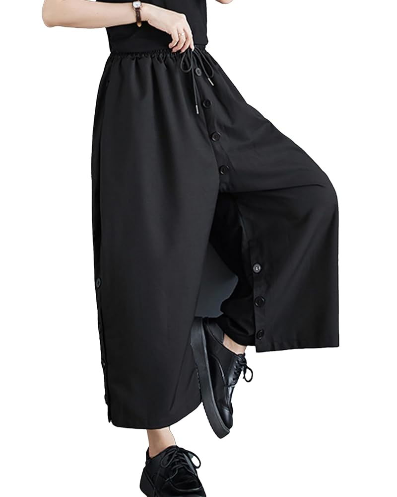 新品　salsation Crotch Pants DARK GREEN ellazhu Women's Drop Crotch Elastic Waist Button Down Wide