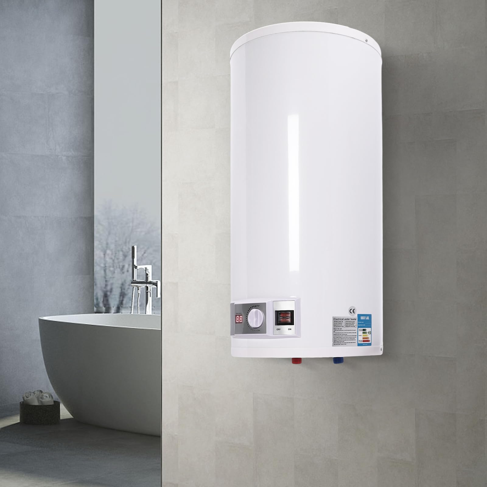 Depósito de agua caliente eléctrico de 80 litros, 2000 W, colgante de pared, calentador de agua caliente de 25 – 75 °C, dispositivo con juego de ducha para cocinas, inodoros, apartamentos