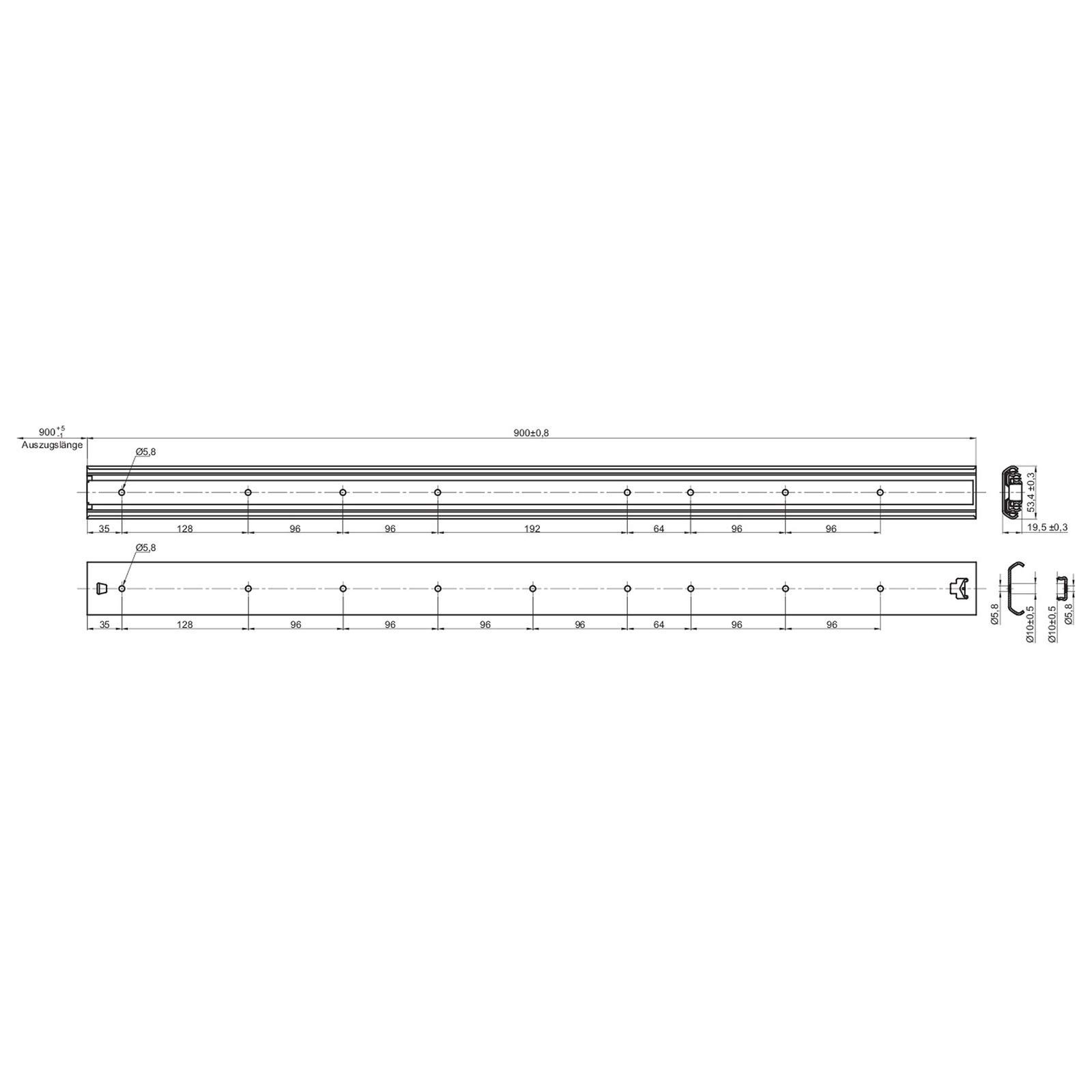 Junker 2 guías de extracción total KV1-80-H53-L900-NF 90 cm (900 mm) capacidad de carga de las guías de cajón de 80 a 100 kg