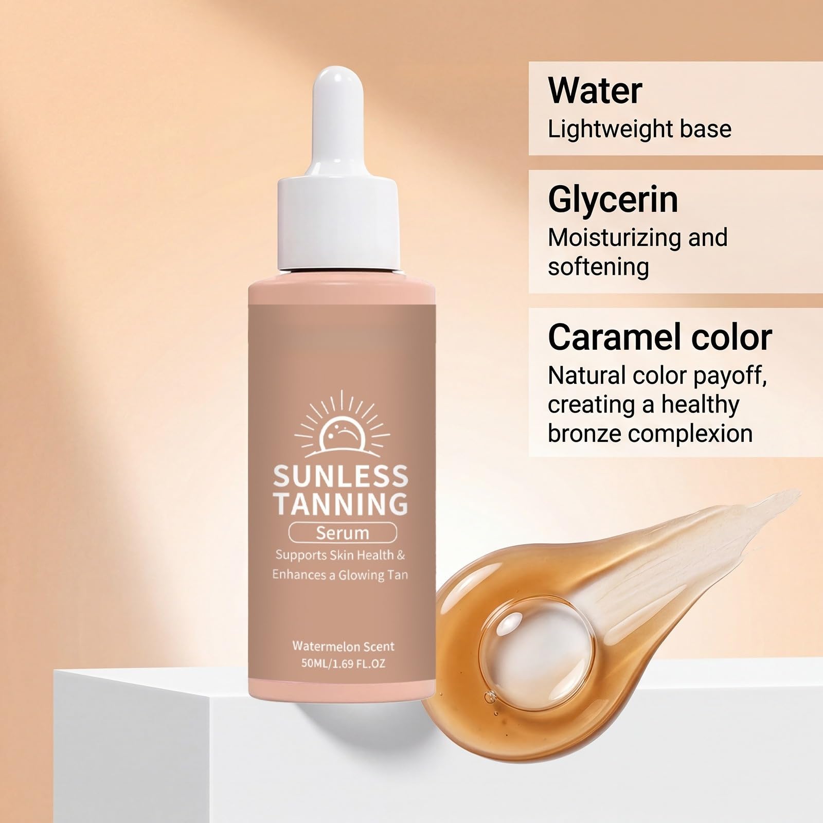 Self-Tanning Bronzing Drops Serum, Nourishing Moisturizing, Natural Progressive Complexion Enhancer, Fast Sunless for Face Body, Suitable for All Skin Types