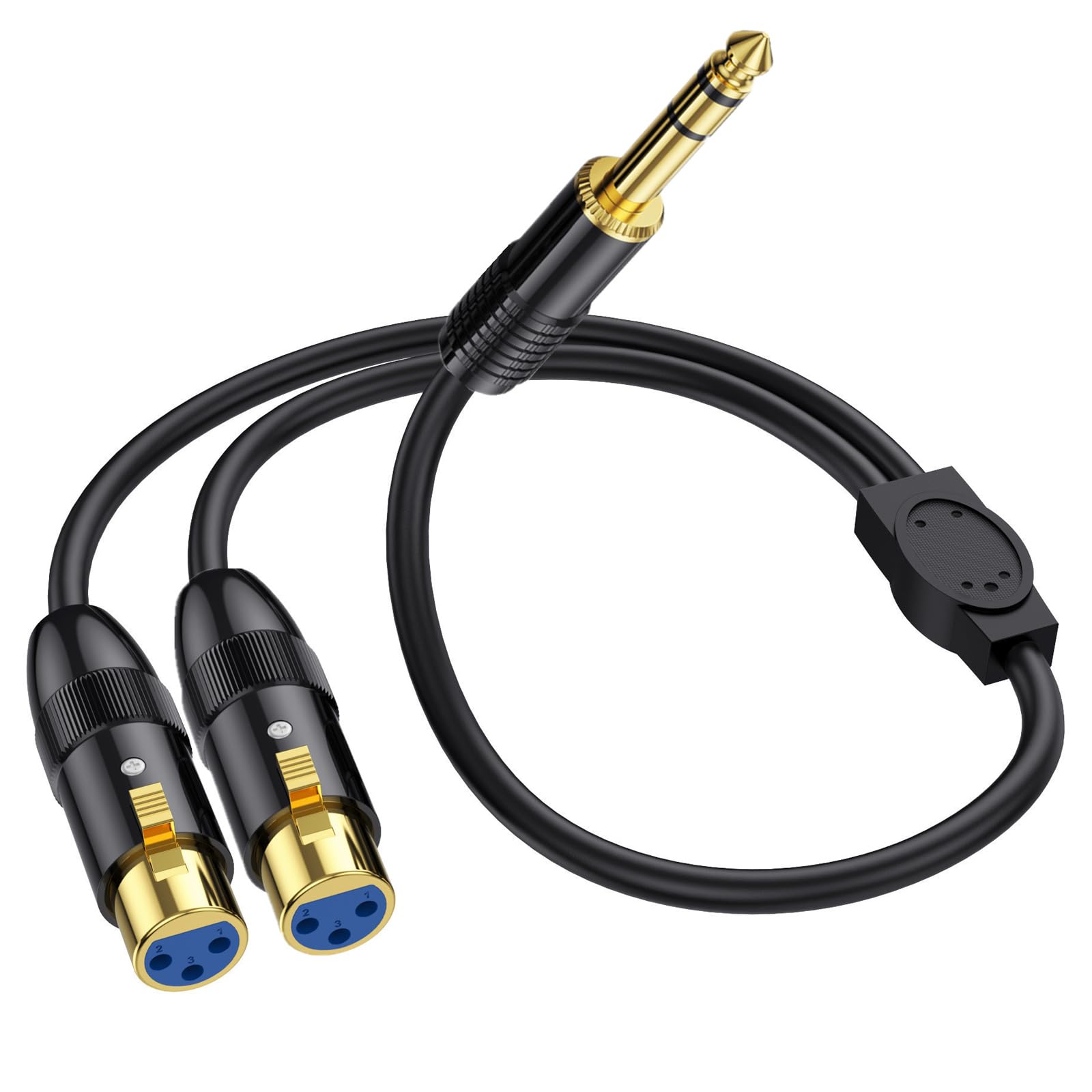MOTONG Dual Female XLR to TRS Stereo Male Plug Y-Splitter Cable,6.35mm Unbalanced 2-XLR Female to Quarter inch Adapter Patch Cord for Microphone,
