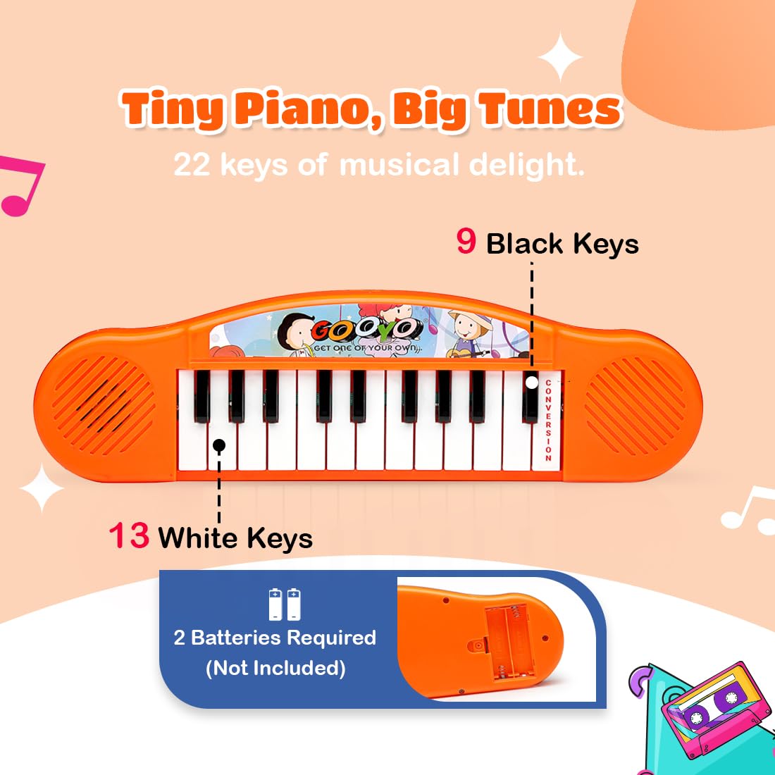 Gooyo GY-3725 Multi-Functional Portable Organ Mini Piano Keyboard Toy | Musical Toy for Kids | Electronic Keyboard Mini Piano | Orange | 2xAA Battery (Not Included) | Musical Piano for Gifts 1