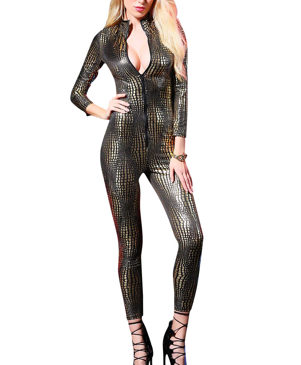 Panegy Womens Fish Scale Catsuit Party Clubwear Bodycon Tight One Piece Skinny Stretch Bodysuit Jumpsuit Playsuit S-L