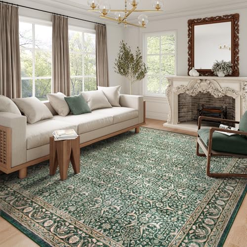 Wonnitar Green 8x10 Rugs for Living Room, Non Slip Boho Rugs for Bedroom, Stain Resistant Soft Area Rug for Farmhouse Bedroom Dining Room Home Office Department,(Green,8' x 10')