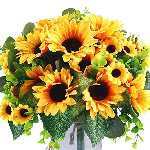 AGEOMET Artificial Sunflowers Bouquet, 4 Pack Fake Sunflowers Silk Sunflowers for Crafts, Faux Sunflowers for Home Wedding Sunflowers Decorations