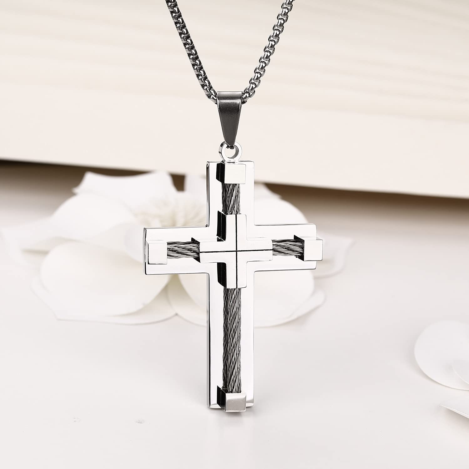 Collar de cruz para hombre, acero inoxidable 316L, colgante grande de Jesucristo, Acero inoxidable 3