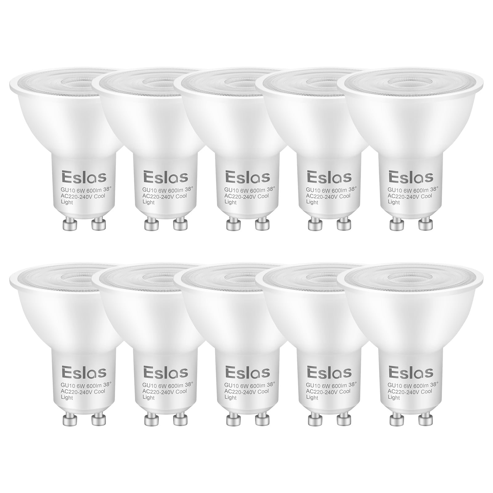 Eslas Gu10 LED Bulbs Cool White 6500K 6W 600Lm, 60 Watts Equivalent Energy Saving Bulbs