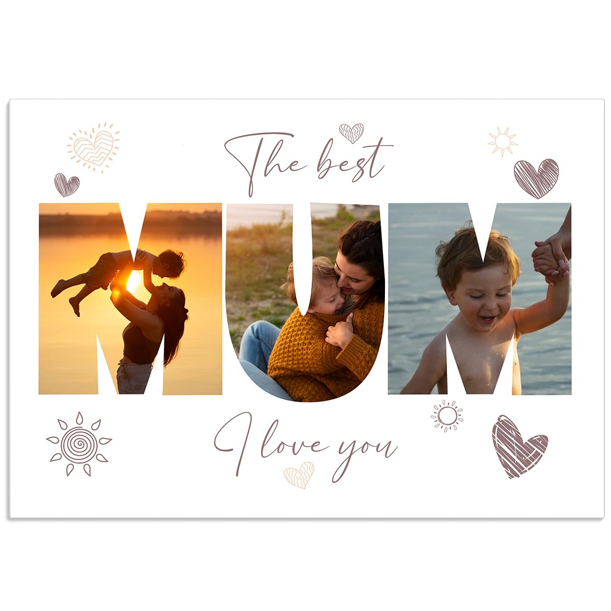 Pictalia - Personalized Metal Poster - Customizable Mother's Day Gift - Happy Mother's Day I love you - Gift for Mom, Mother Day Gift Idea, Woman, A4, A3, A2, aluminum, customizable text