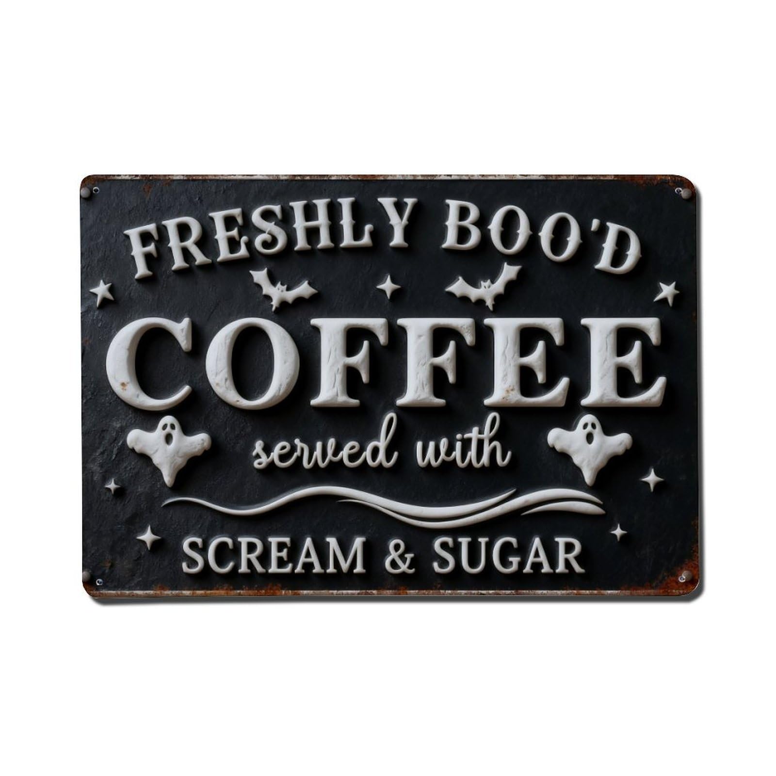 Iageret Vintage Freshly Boo'd Coffee Served With Scream And Sugar Metal Tin Sign Retro Wall Decor, Bar Garage Cafe Kitchen Home Wall Art Poster Decoration 8X12inches