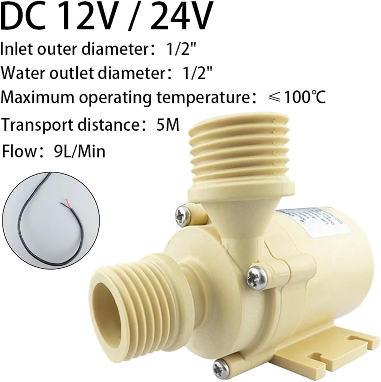 Super Quiet 1/2 "food Grade Solar Water Circulation Pump DC 12V/24V 5M 9L/MIN Water Heating Supercharger Submersible Pump (Size : 24V)