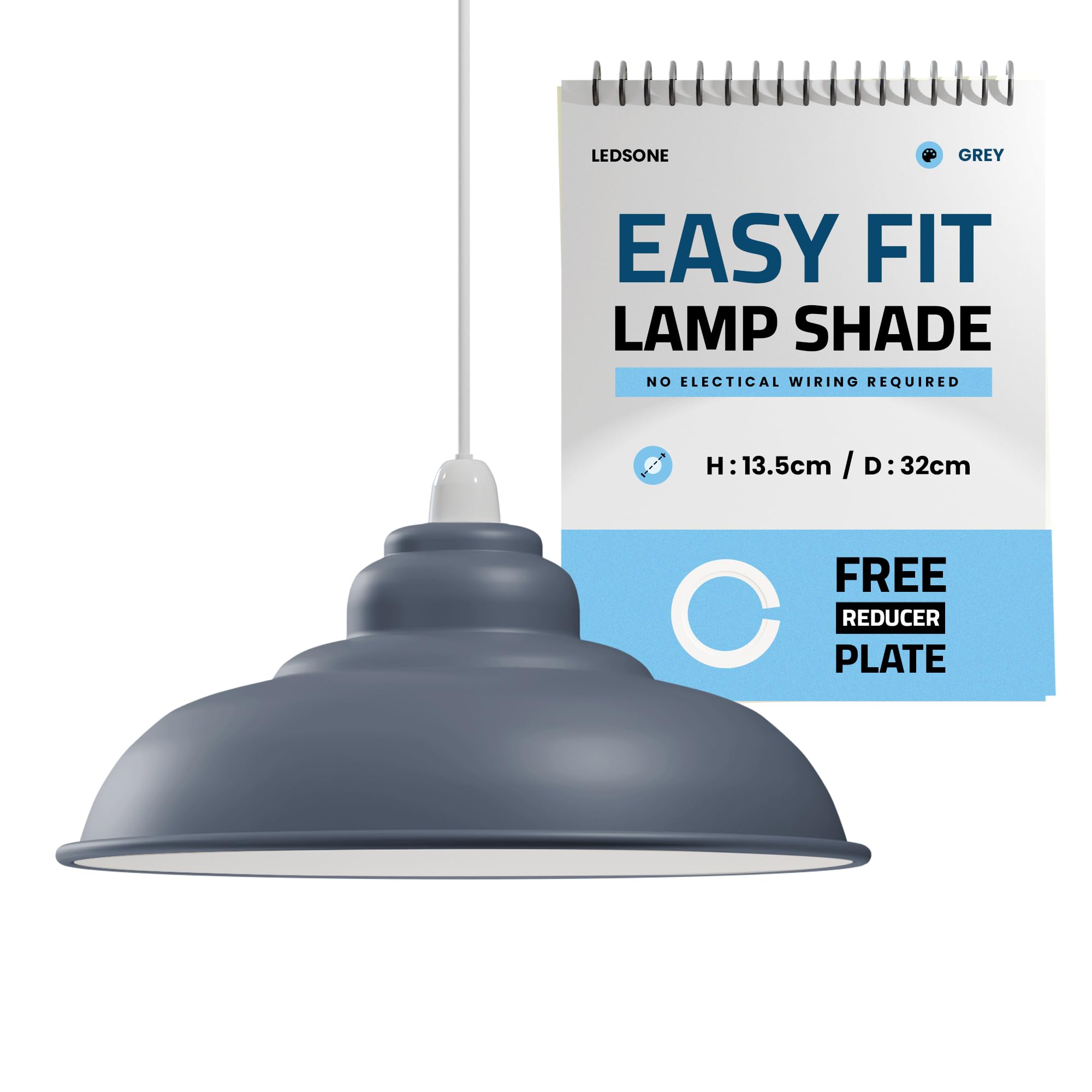 Ledsone Grey Industrial Ceiling Pendant Light Shades, Retro Vintage Style Curvy Shaped Pendant Lamp Shade For Pendant Ceiling Lights (Grey)