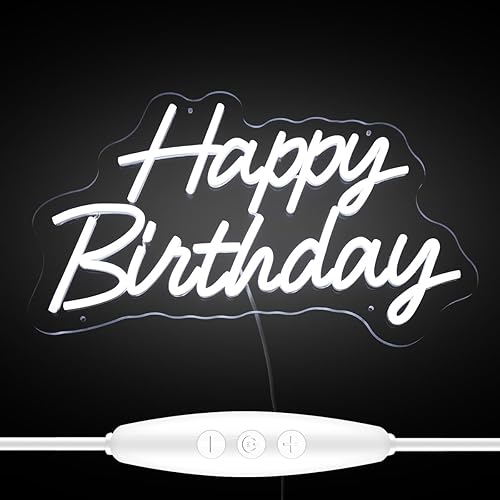 Niebin Letrero de neón de feliz cumpleaños con control remoto de temporizador, luces de neón de feliz cumpleaños para decoración de fondo, ajustable