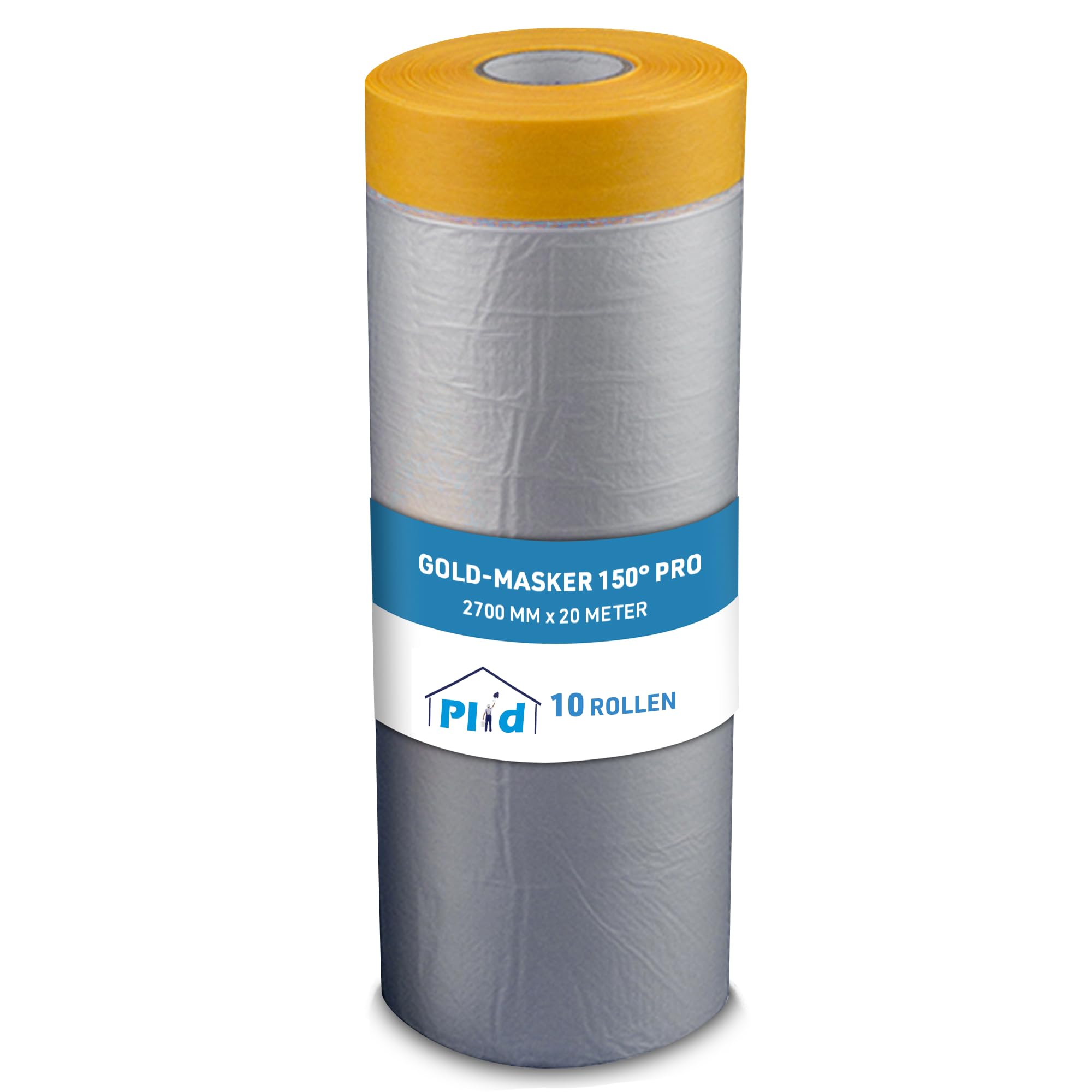 Plid Gold-Masker 150° Pro - 10 Rollen x 2700mm - Abdeckfolie & Klebeband | Goldband | Malerfolie mit Klebeband | UV-beständig | Scharfe Farbkanten | Rückstandsfrei entfernbar | Hohe Klebekraft