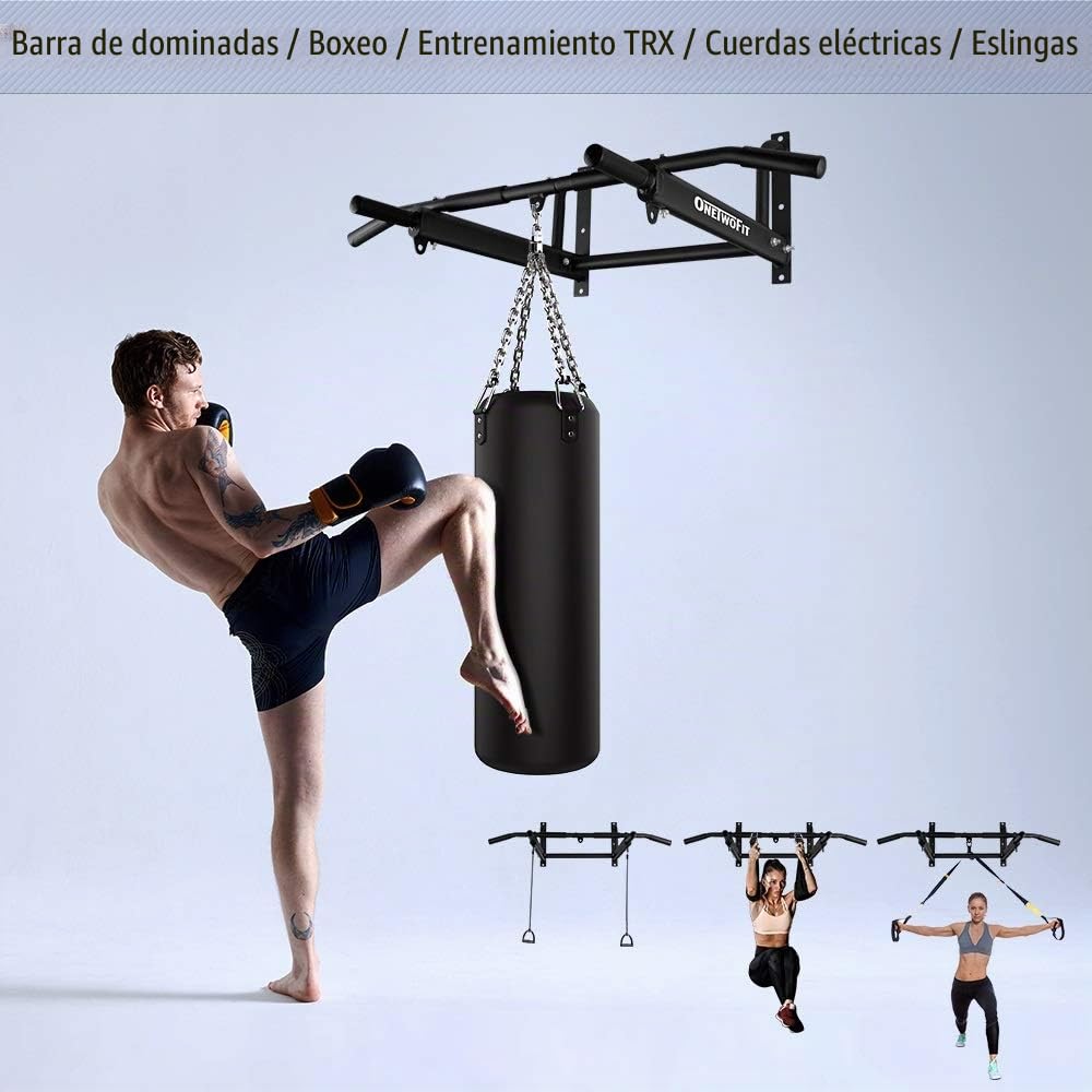 ONETWOFIT Barra Dominadas Pared, con Un Diseño Más Estable, Barra de Dominadas con 6 Orificios, Pull-Up Bar para Casa, para Uso en Interiores y Exteriores, Fitness en Casa Peso Máximo: 200 KG