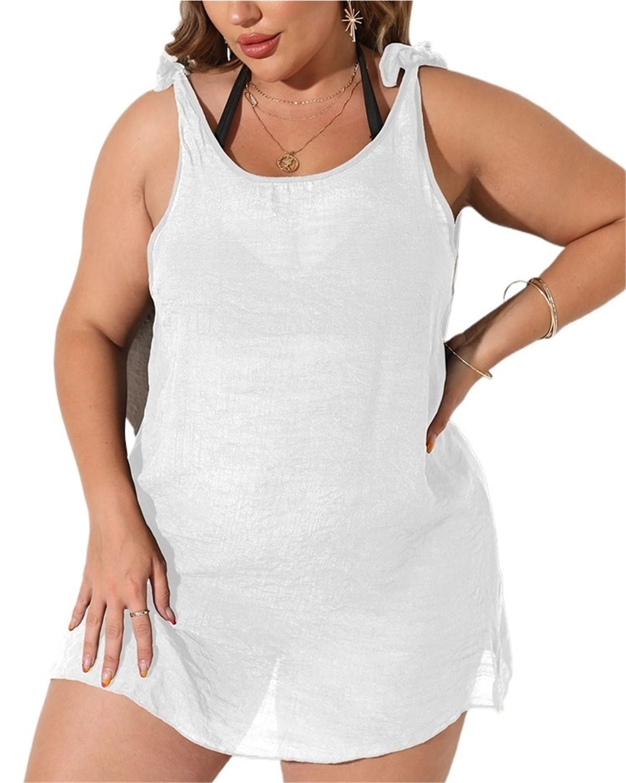 Vestido de playa para mujer túnica blanca de verano y ropa de vacaciones cómoda talla grande L
