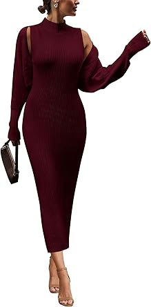 PRETTYGARDEN Women's Fall 2 Piece Outfits Knit Long Sleeve Cropped Cardigan Pullover Sweater Maxi Dress Sets Winter Clothing