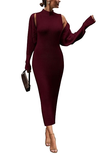 PRETTYGARDEN Women's Fall 2 Piece Outfits Knit Long Sleeve Cropped Cardigan Pullover Sweater Maxi Dress Sets Winter Clothing
