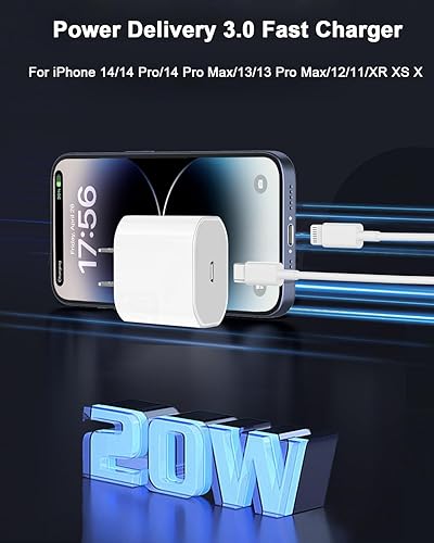 Miniatura 2 de Cargador súper rápido para iPhone, paquete de 2 unidades de 20 W, bloque de carga rápida USB C con cable Lightning de 6.6 pies, cable de carga