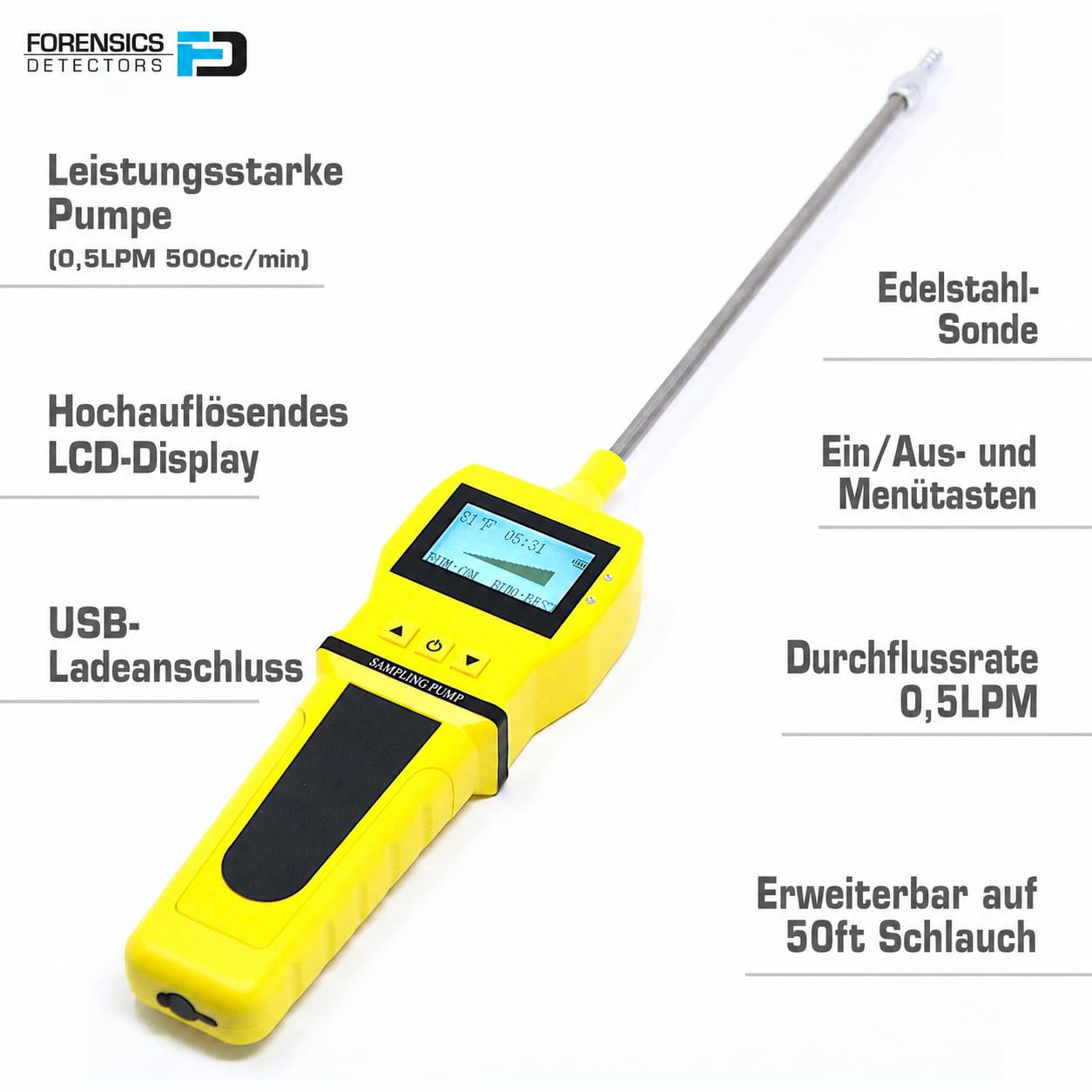 Forensics Gas-Sampling Pumpe | Li-Ion Akku 1500Mah mit USB Aufladen