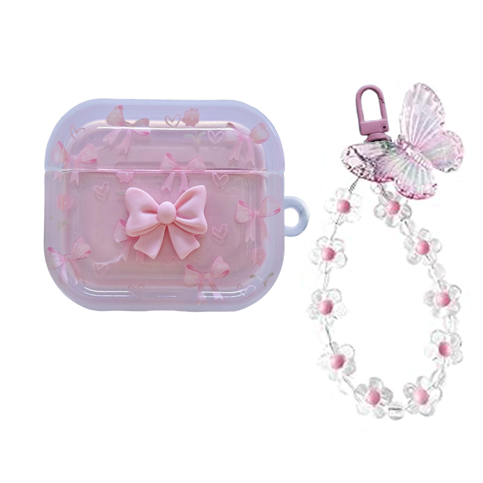 JLSDBMZ for Airpods 4 Case Pink,Cute Exquisite Bow Flowers Pattern Design, Girls Clear Wireless Bluetooth Headset Protective Cover with Butterfly