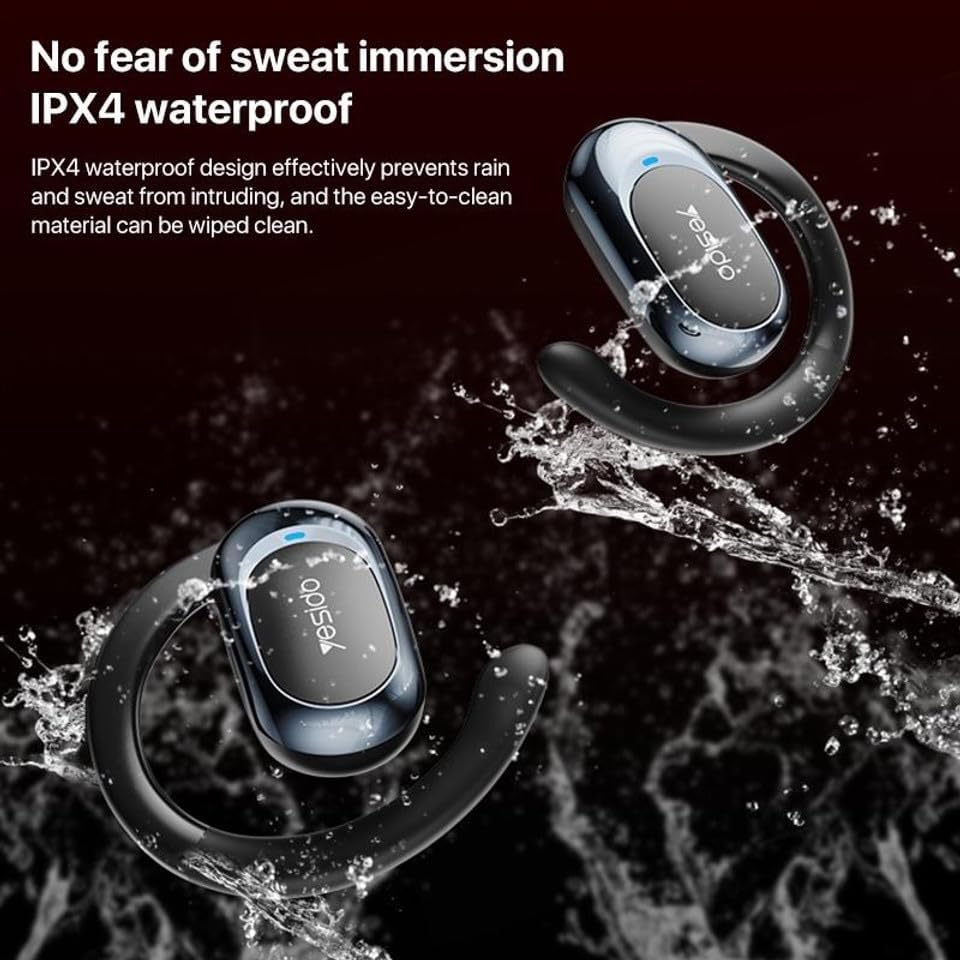 Yesido YSP13 Earphones with water splashes, illustrating IPX4 waterproof rating