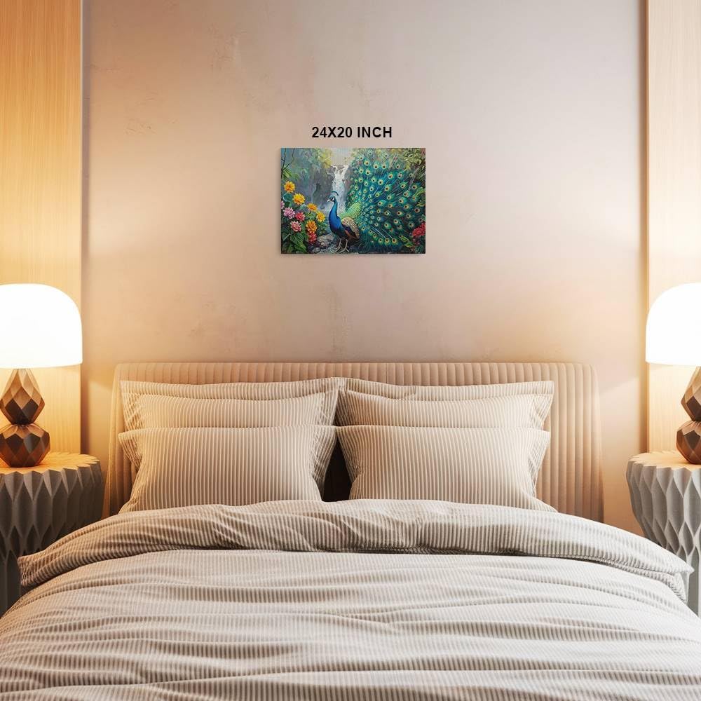 ParagonDecor Peacocks Displaying Feathers in a Garden Design 1 Canvas Wall Art Picture Prints Artwork Framed For Living Room Wall Decor Gifts For Family Easy Hanging