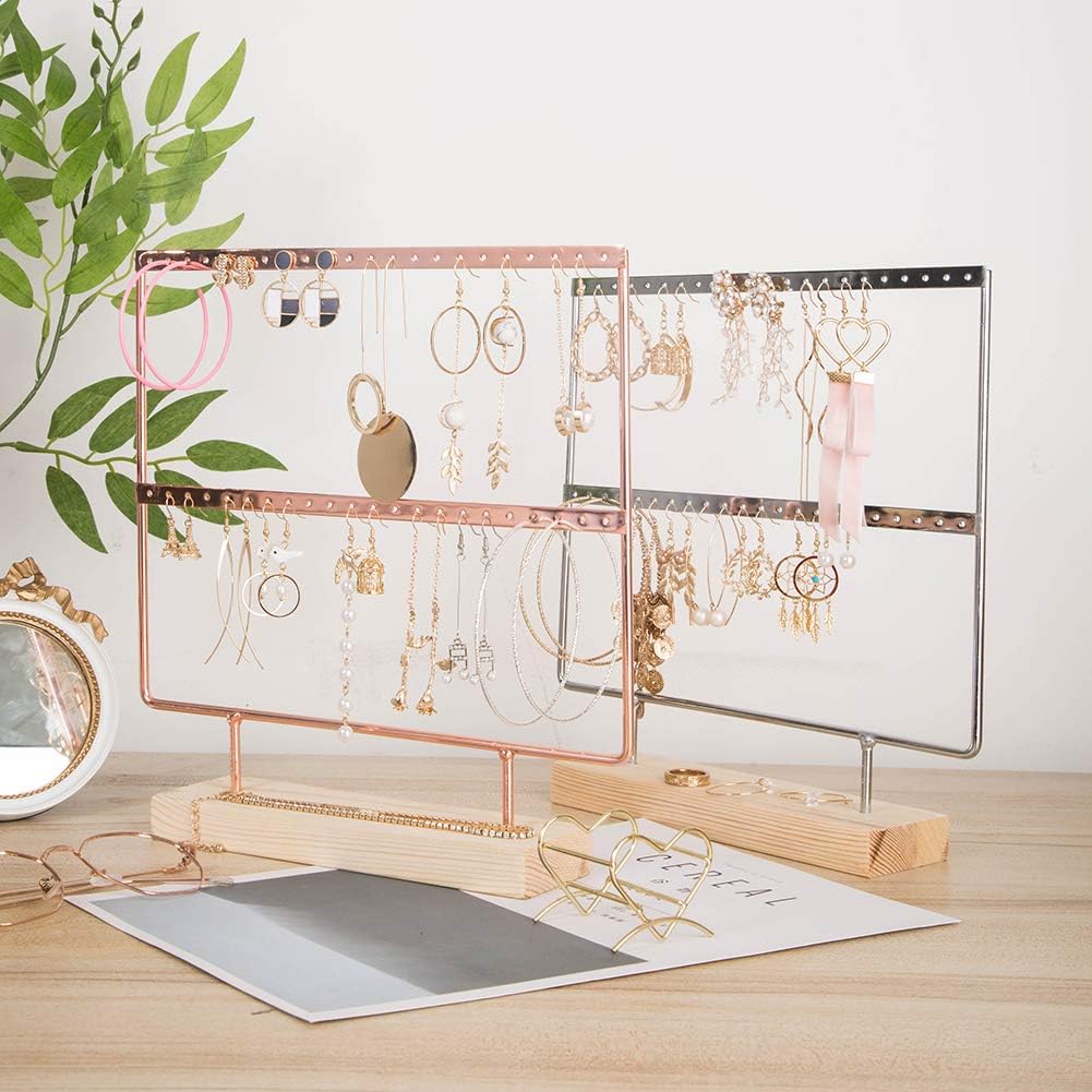 lemonadeus Earring Holder for Hanging Earrings Earring Stand Tree Display Stand Ear Stud Holder Jewelry Tower with Wooden Tray Dish (White（66 Holes 3 Layers）) : Clothing, Shoes & Jewelry
