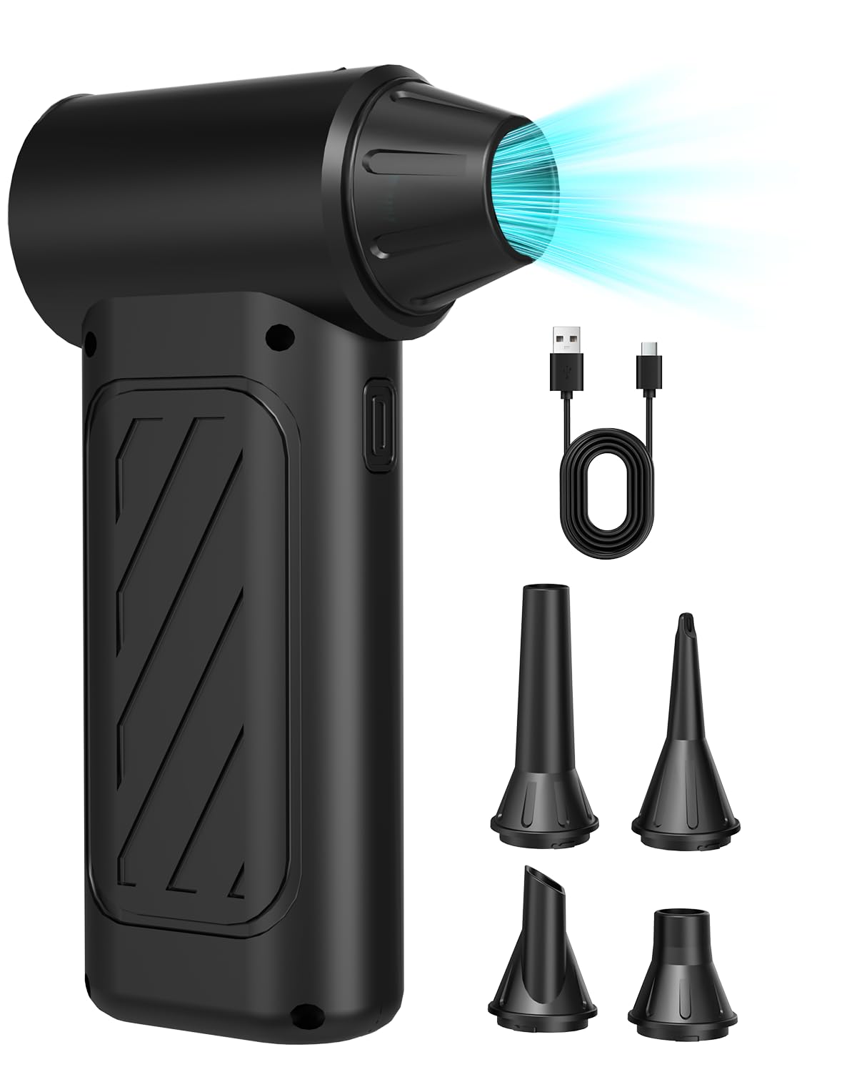 エアダスター 電動エアダスター 充電式 ブロワー 小型 強力 120000RPM 52m/s 3段階風量調整 Type-C充電 4000mAh 5種類ノズル付き PC掃除/キーボード/車内/空気入れ/旅行/アウトドア/キャンプ/バーベキュー 2025年Seimina新モデル ブラック