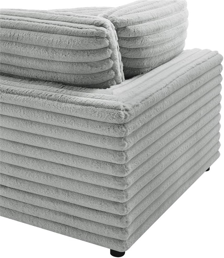 Pemberly Row Corner Wedge Accent Chair, 40" W x 40" D x 35" H, Plush Cord-Like Gray Fabric, Foam Core Cushions with Down Blend, No-Sag Springs, Removable Black Wood Legs, Cozy Seating for Living Room