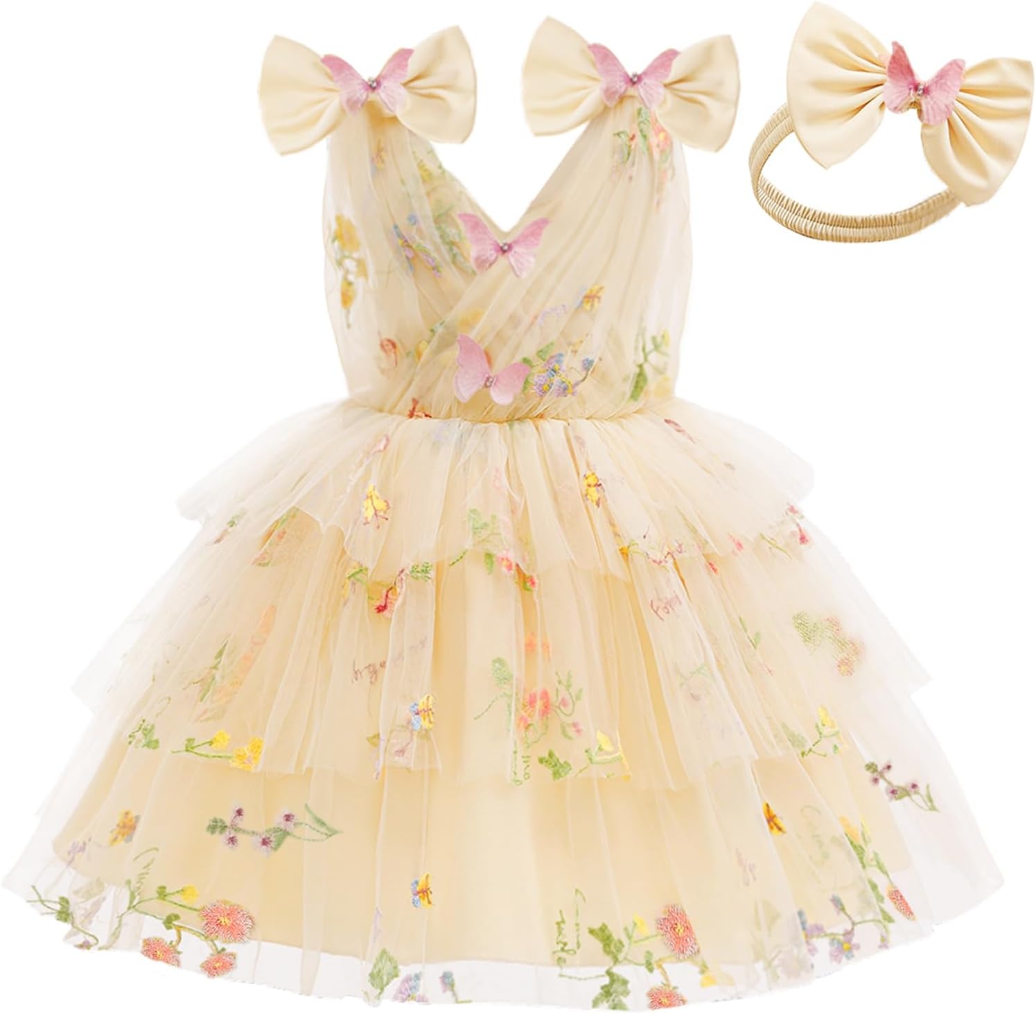 Baby Girls Butterfly Birthday Dress Toddler Tulle Ruffle Tutu Wedding Party Dresses Photo Shoot Outfit