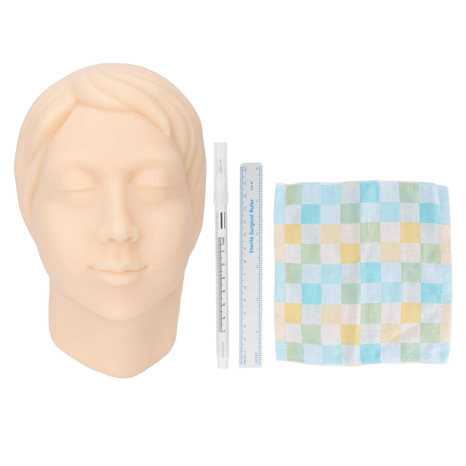 Cabeza De Maniquí,Modelo De Cabeza De Silicona,Maniquí De Silicona Con Bolígrafo De Regla,Simulación Suave Reutilizable Para Práctica De Peluquería De Tatuaje De Cejas